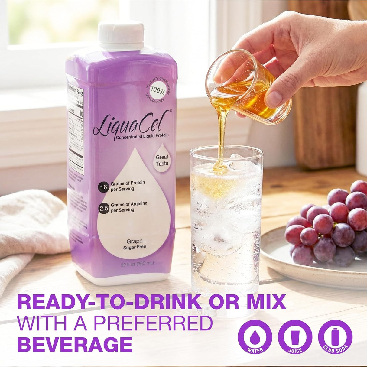 LiquaCel Concentrated Liquid Protein, Grape Flavor, 32 oz