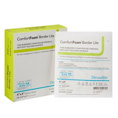 ComfortFoam Border Lite Thin Bordered Foam Wound Dressing, 4 x 4 Inch