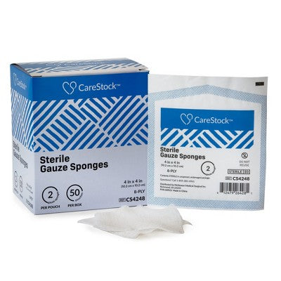 CareStock Sterile Gauze Sponge, 4 x 4 Inch, 8-Ply
