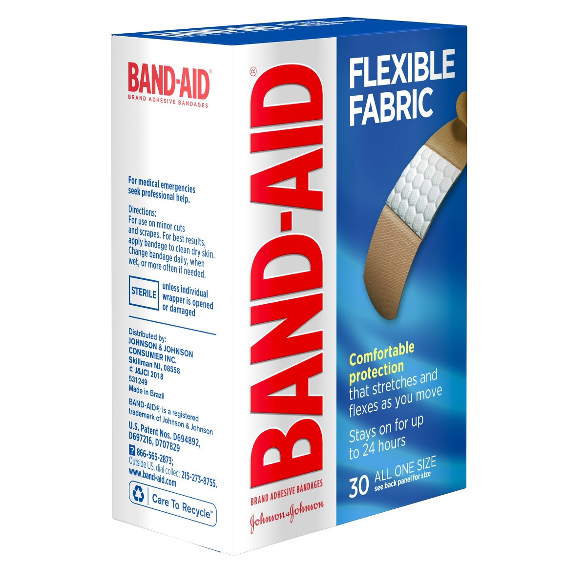 Band-Aid Flexible Fabric Adhesive Bandages, Sterile, All One Size, 3/4" x 3", Box of 30