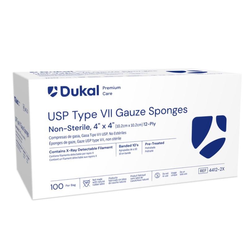 Dukal USP Type VII X-Ray Detectable Gauze Sponge, 4 x 4 Inch, 12-Ply