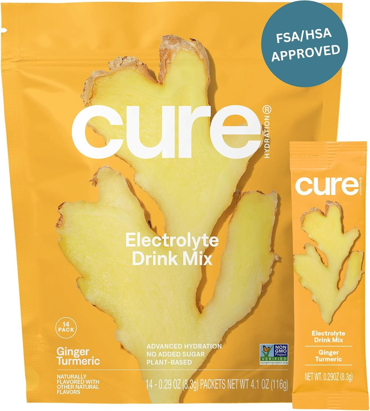 Cure Hydration Electrolyte Drink Powder, Ginger Turmeric, 14 Packets