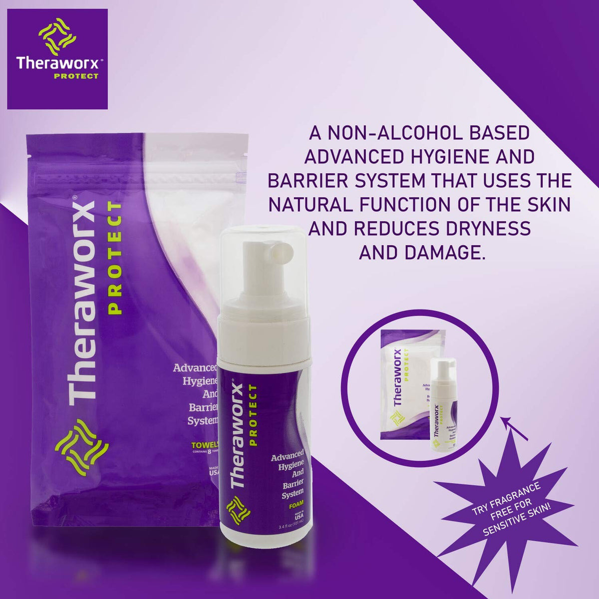 Theraworx Protect Advanced Hygiene and Barrier System Foam, Lavender Scent