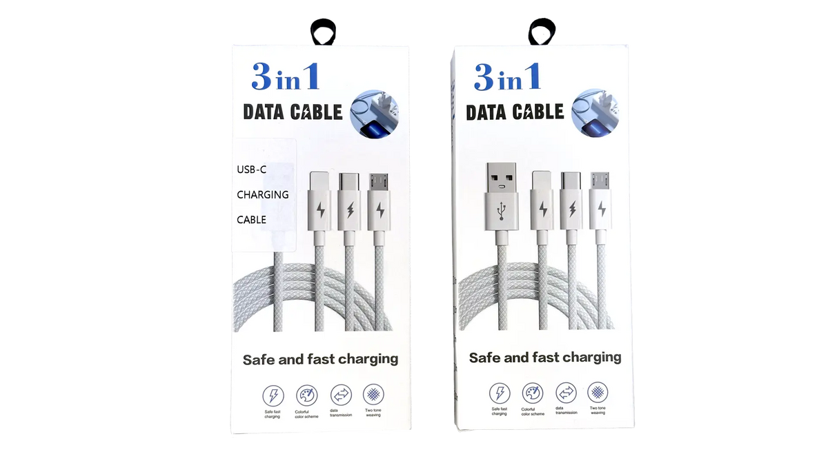 3-in-1 Braided Charging Cable | Lightning, USB-C & Micro-USB