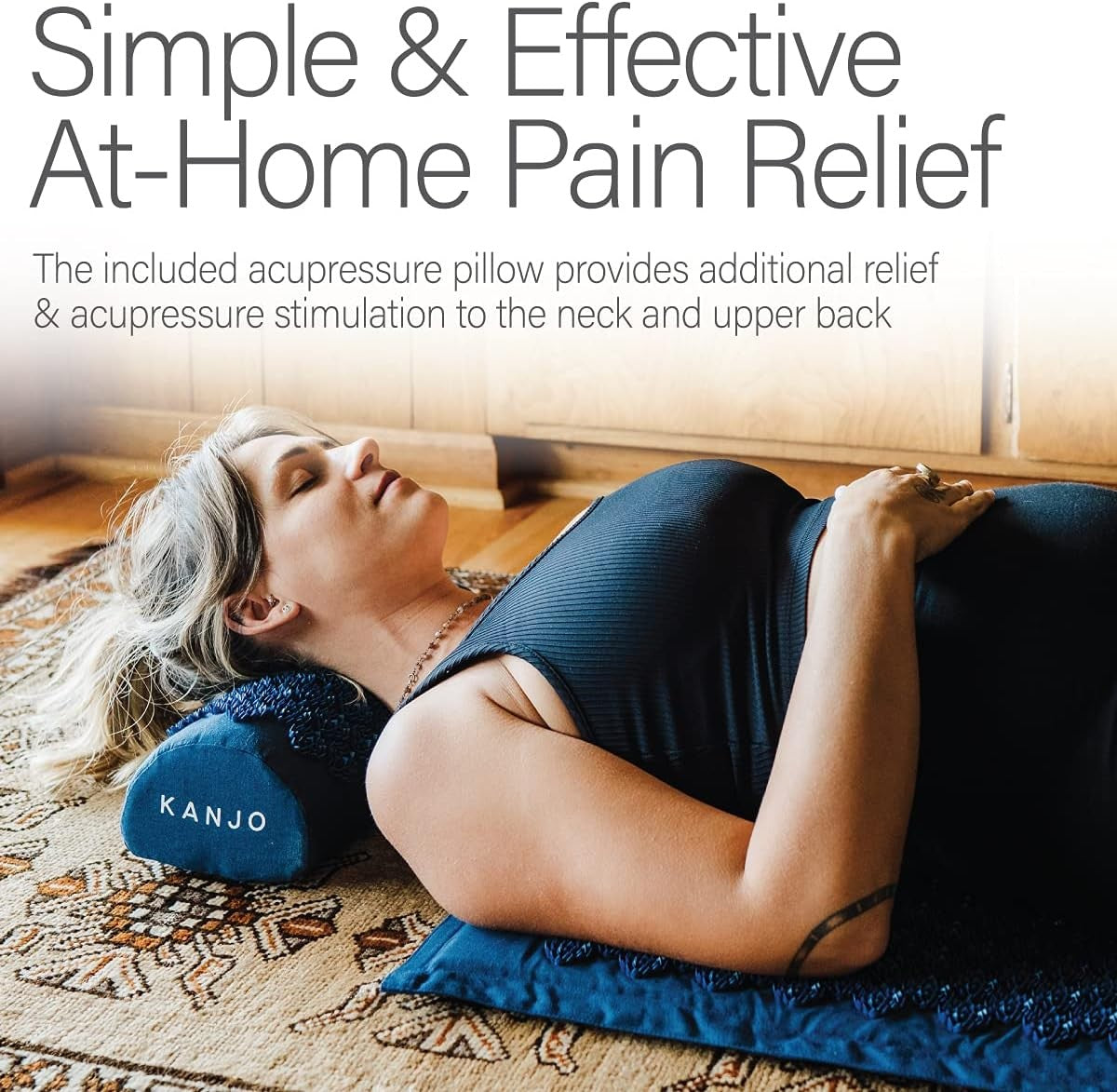 Kanjo Acupressure Mat and Pillow Set, Back Pain Relief, Navy Blue, 17" x 28"