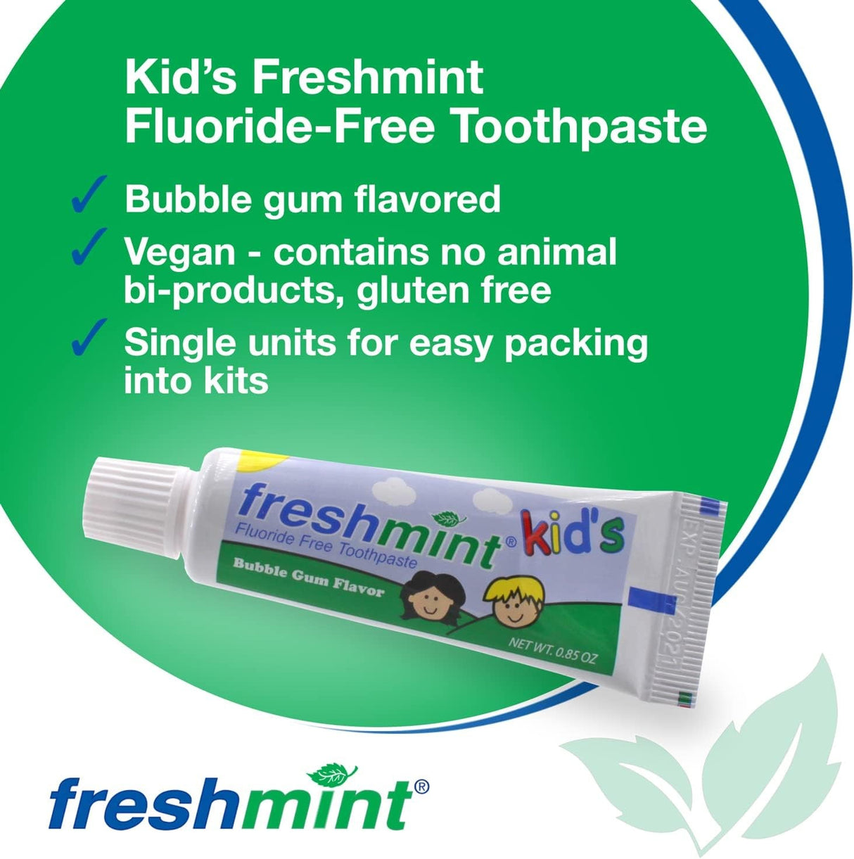 Freshmint Kids Fluoride Free Toothpaste, Bubble Gum, 0.85 oz, Box of 36