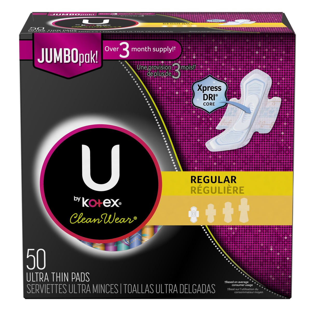 U by Kotex CleanWear Ultra Thin Pads with Wings, Regular Absorbency, Unscented