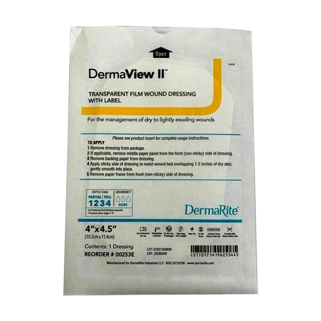 DermaView II Transparent Film Dressing with Border, 4 x 4.5 Inch