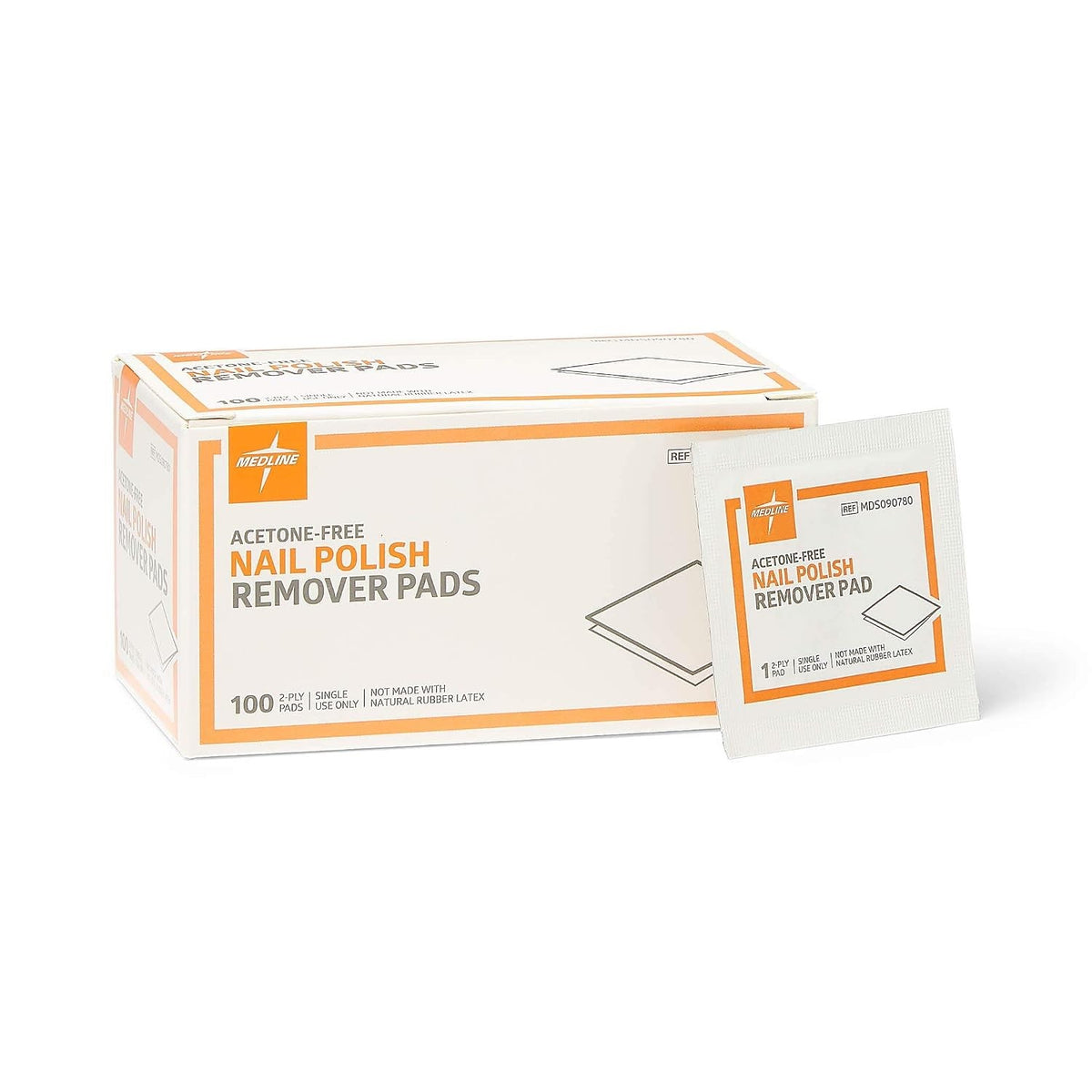 Medline Acetone-Free Nail Polish Remover Pads, Box of 100