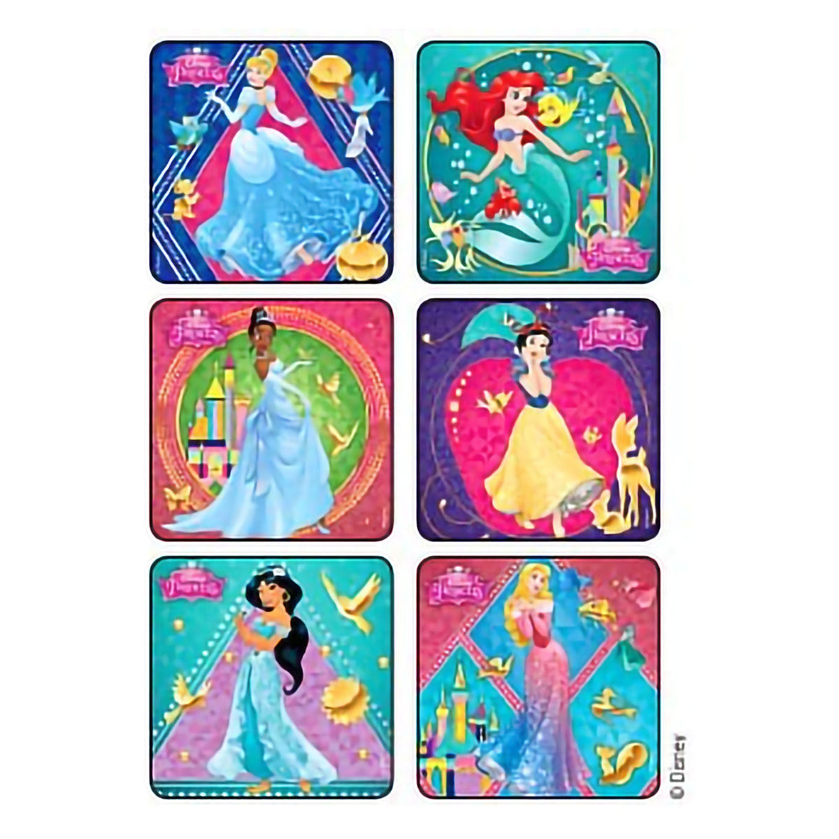 Disney Princesses Stickers, Glitter, 2.5" x 2.5" - MED1629 - LL Medico