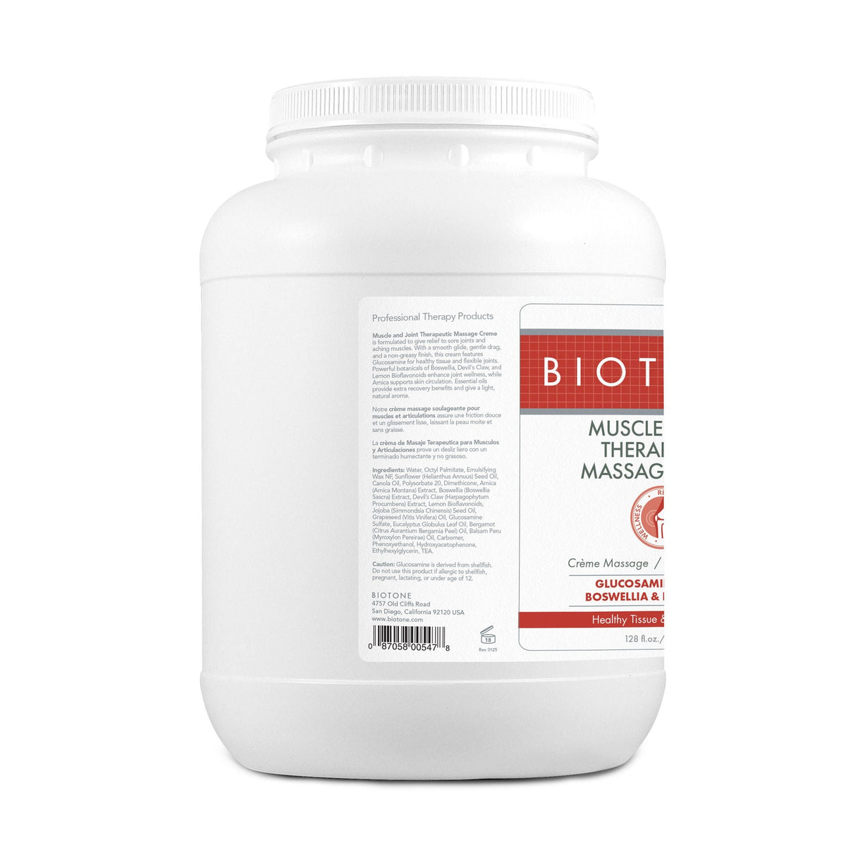Biotone Muscle & Joint Relief Therapeutic Massage Creme, 128 fl oz - MJTMC1G - LL Medico