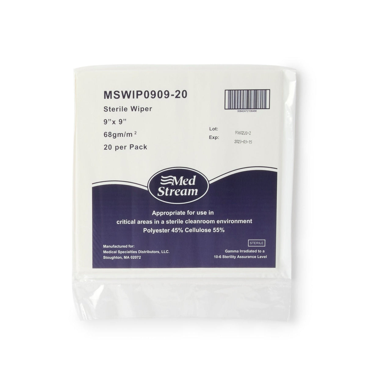 McKesson Cleanroom Wipe, ISO Class 5, White, Sterile, Disposable, Cellulose / Polyester, 9 x 9" - MSWIP0909-20 - LL Medico