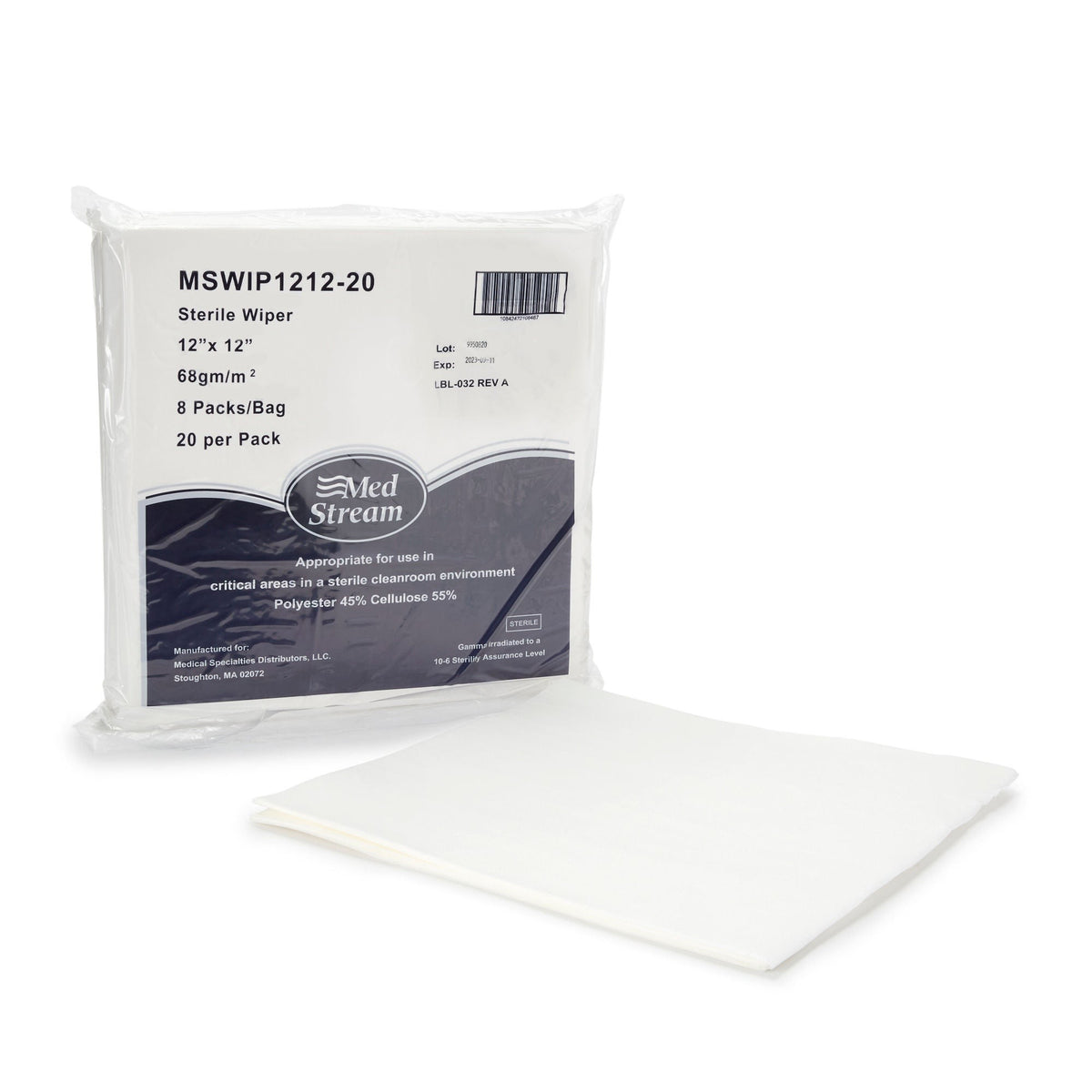 McKesson Cleanroom Wipe, ISO Class 5, White, Cellulose / Polyester, Sterile, Disposable, 12 x 12" - MSWIP1212-20 - LL Medico