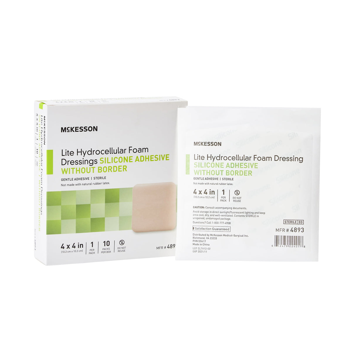 McKesson Lite Hydrocellular Foam Dressings w/ Border & Silicone Adhesive, 4 x 4"