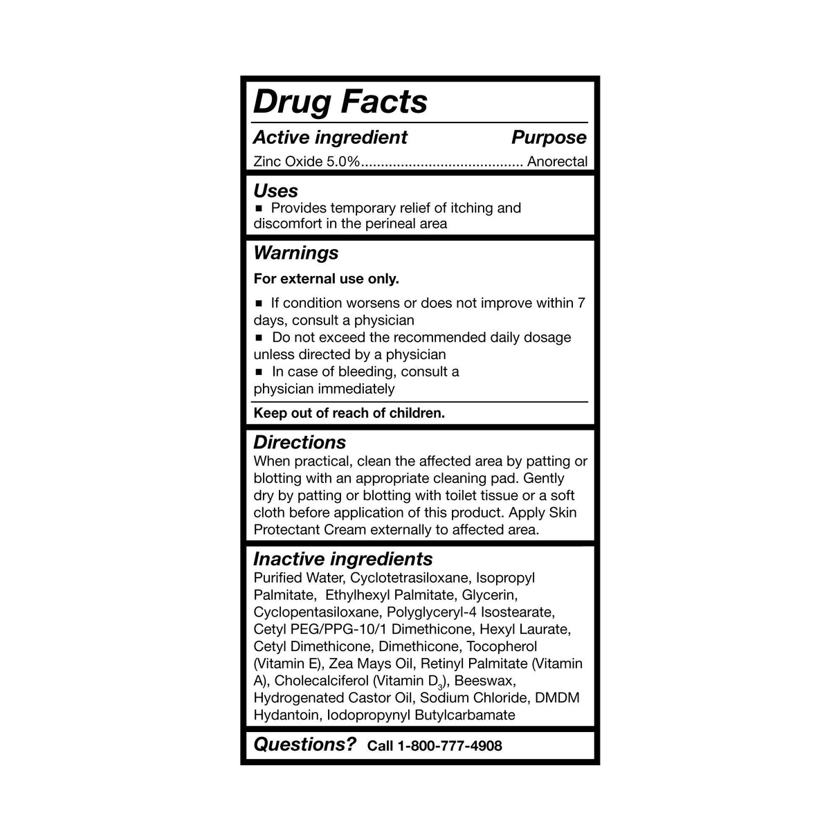 The McKesson Skin Protectant Cream, Scented, 6 oz Tube features a drug facts label with zinc oxide (25%), warnings, directions, inactive ingredients, sensitive skin relief info, and a contact number for questions. Brand: McKesson.