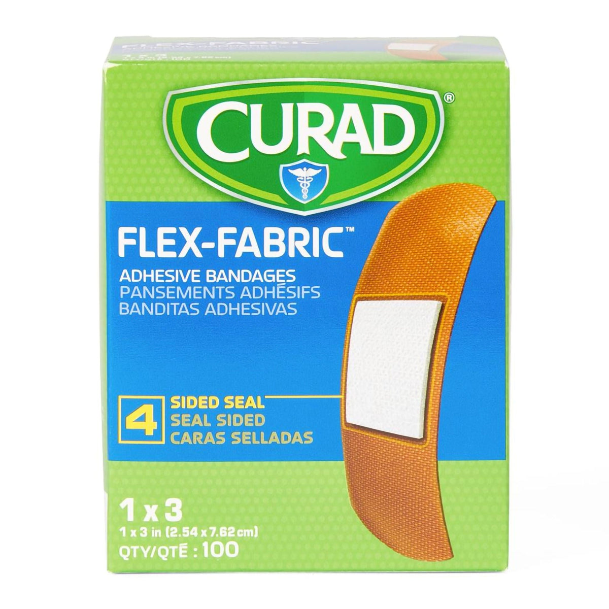Curad Flex-Fabric Adhesive Bandages, Tan, 4 Sided Seal, Sterile, 1" x 3" - NON25660 - LL Medico