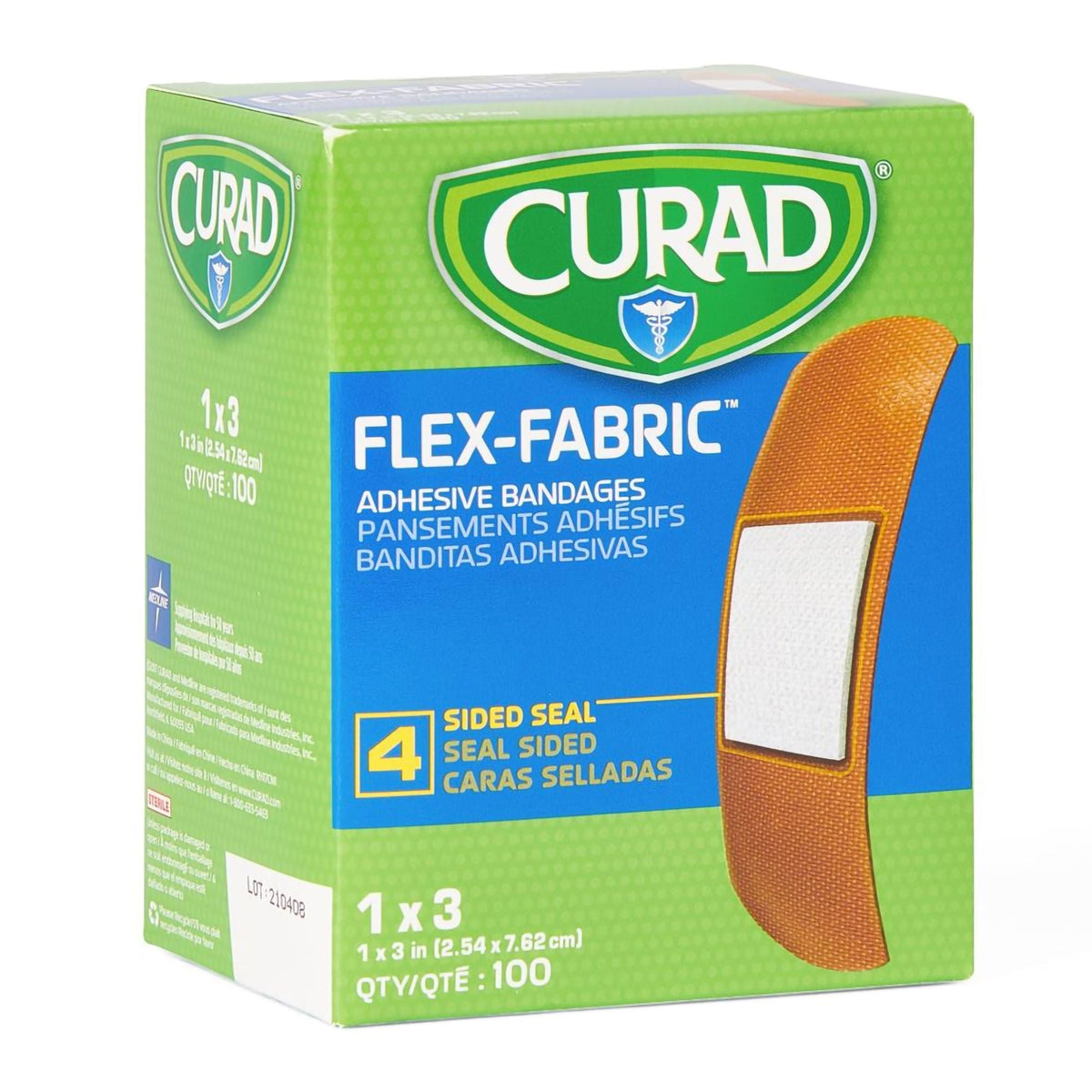 Curad Flex-Fabric Adhesive Bandages, Tan, 4 Sided Seal, Sterile, 1" x 3" - NON25660 - LL Medico
