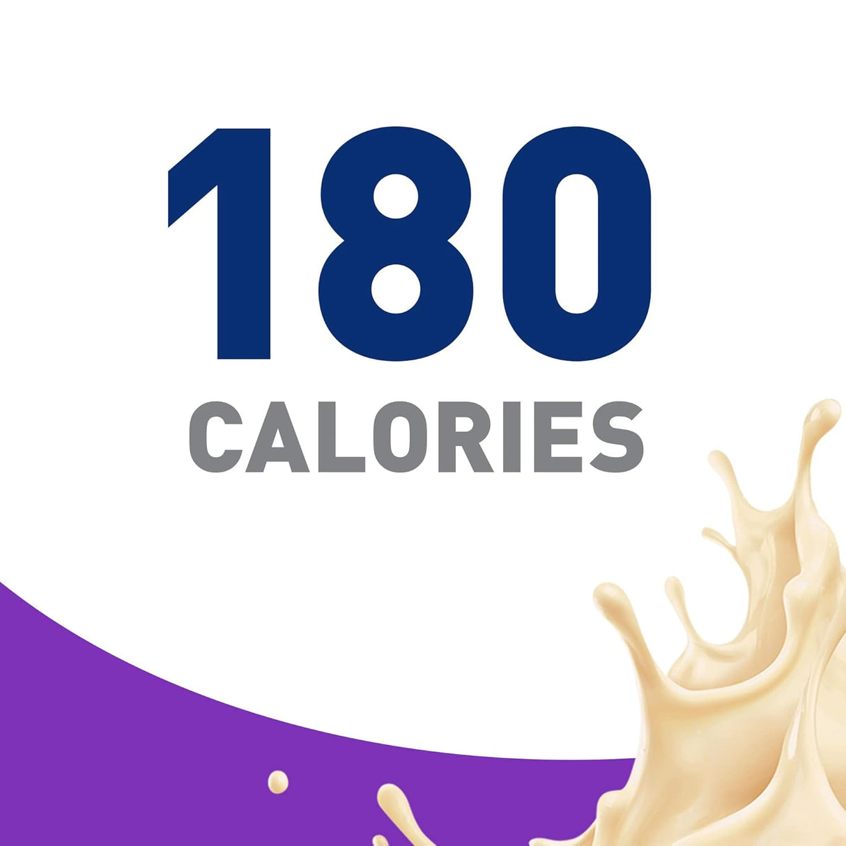 Large text reads 180 CALORIES on a white background, with a splash of Nestle Boost Women Balanced Nutritional Drink, Very Vanilla flavor, and a purple accent in the lower left corner.