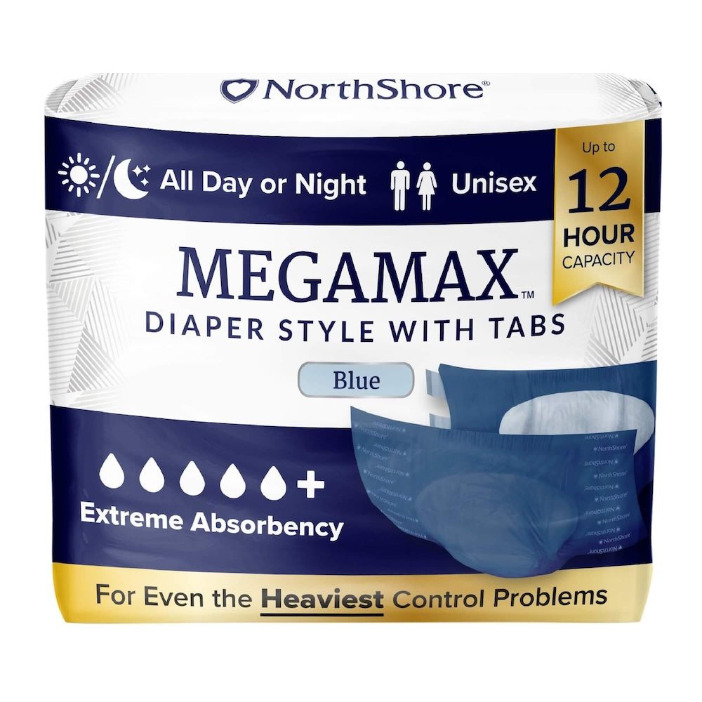 NorthShore MEGAMAX Adult Diapers provide up to 12-hour overnight protection and extreme absorbency for heavy incontinence. Unisex design, ideal for maximum absorbency adult diaper needs.