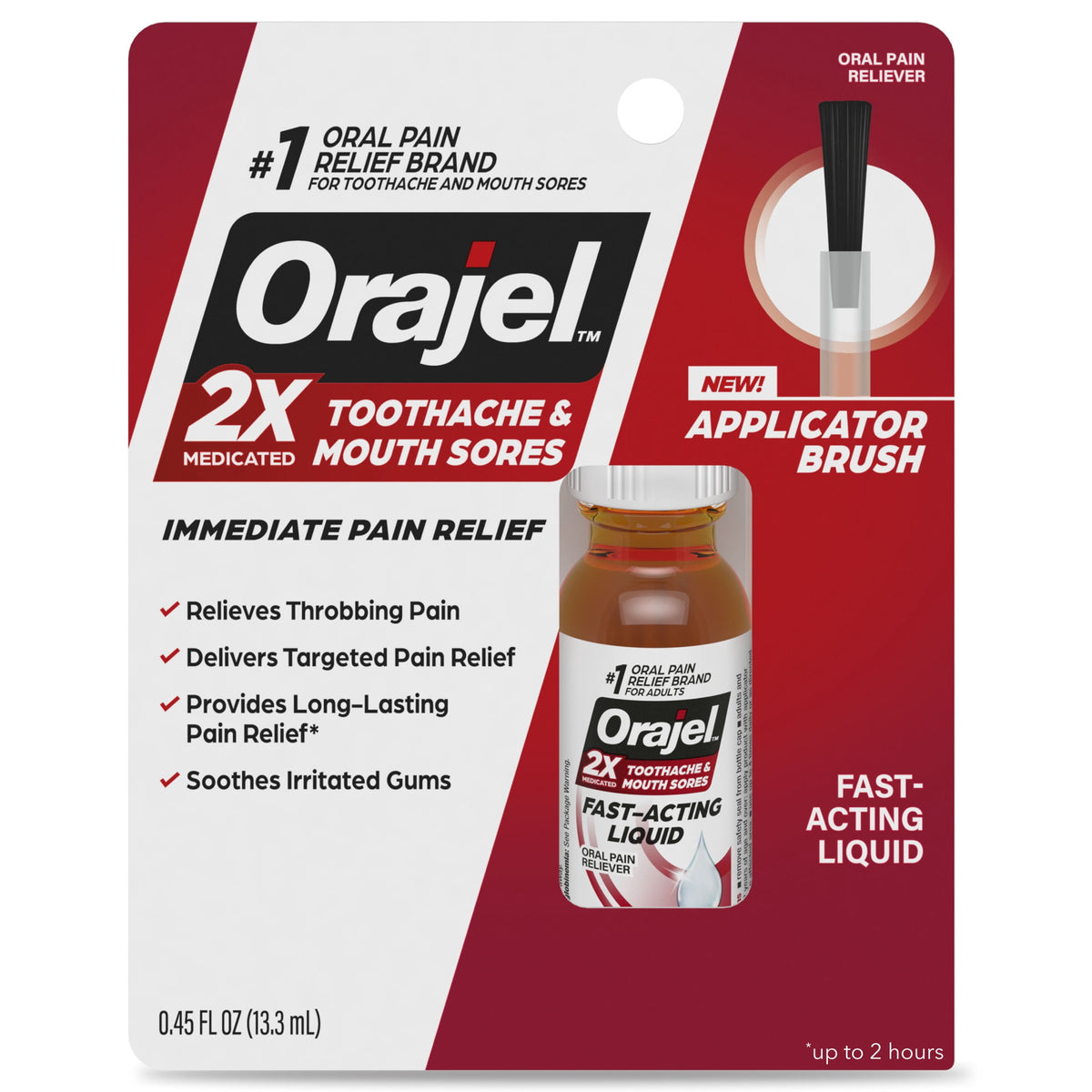 Orajel 2X Medicated Toothache & Mouth Sores Fast-Acting Liquid, 20% Benzocaine - 0.45 oz - LL Medico