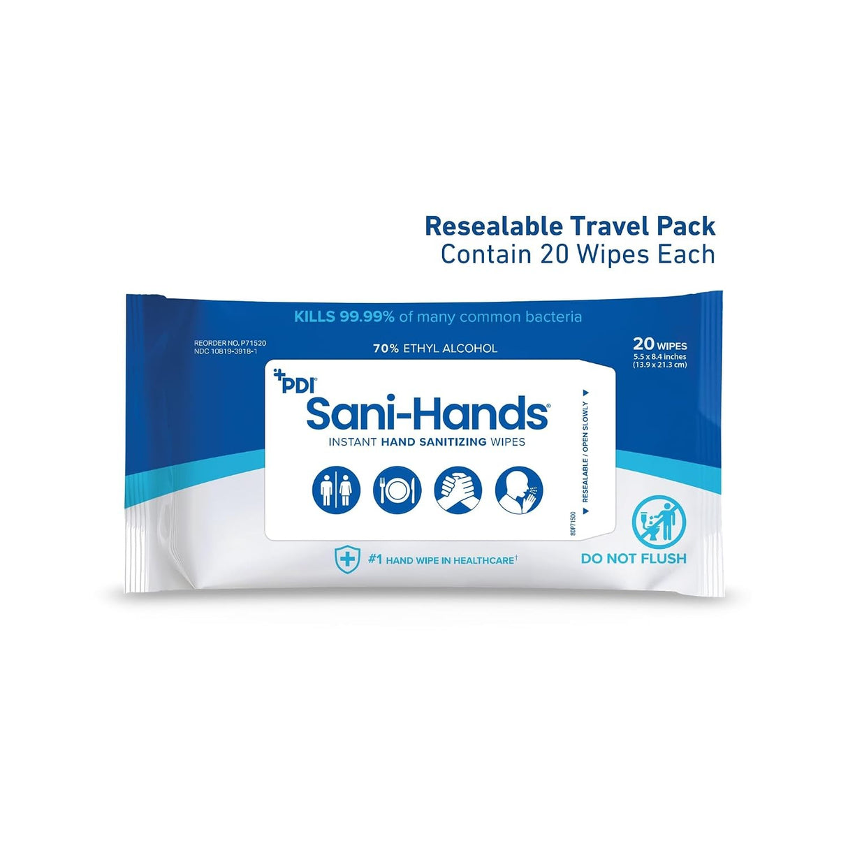 Sani-Hands Hand Sanitizing Wipes, Alcohol, Scented, 5.5" x 8.4" Soft Pack