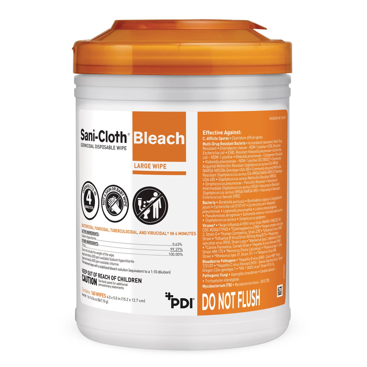 Sani-Cloth Bleach Germicidal Disposable Wipe, Surface Disinfectant Cleaner, Premoistened, 5 x 6", Nonsterile - P84172 - LL Medico