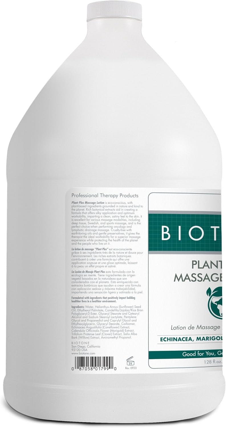 Biotone Plant Plus Massage Lotion, Unscented, 128 fl oz