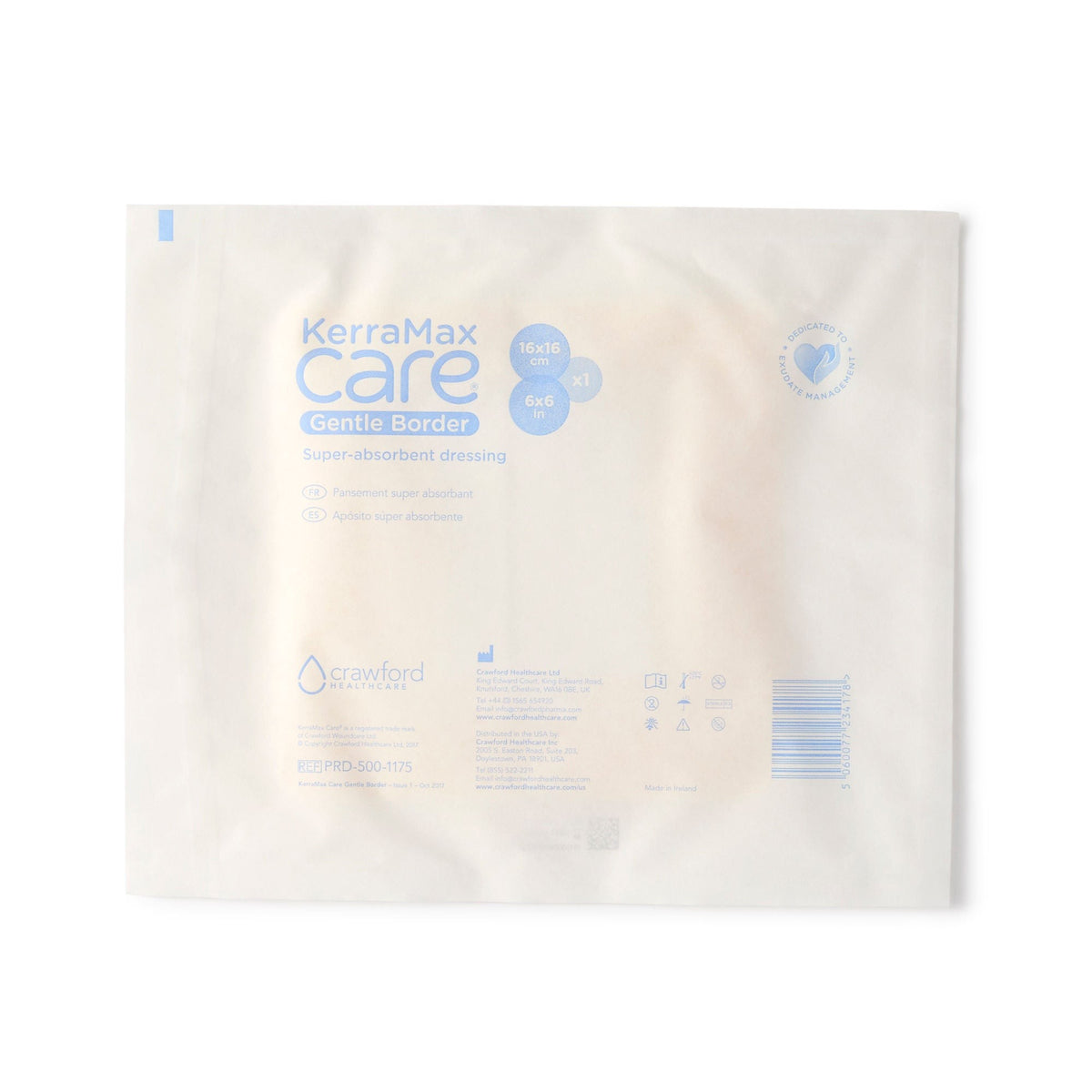 KerraMax Care Gentle Border, Super Absorbent Dressing, 6 x 6", White, Nonwoven, Sterile - PRD500-1175-Single - LL Medico