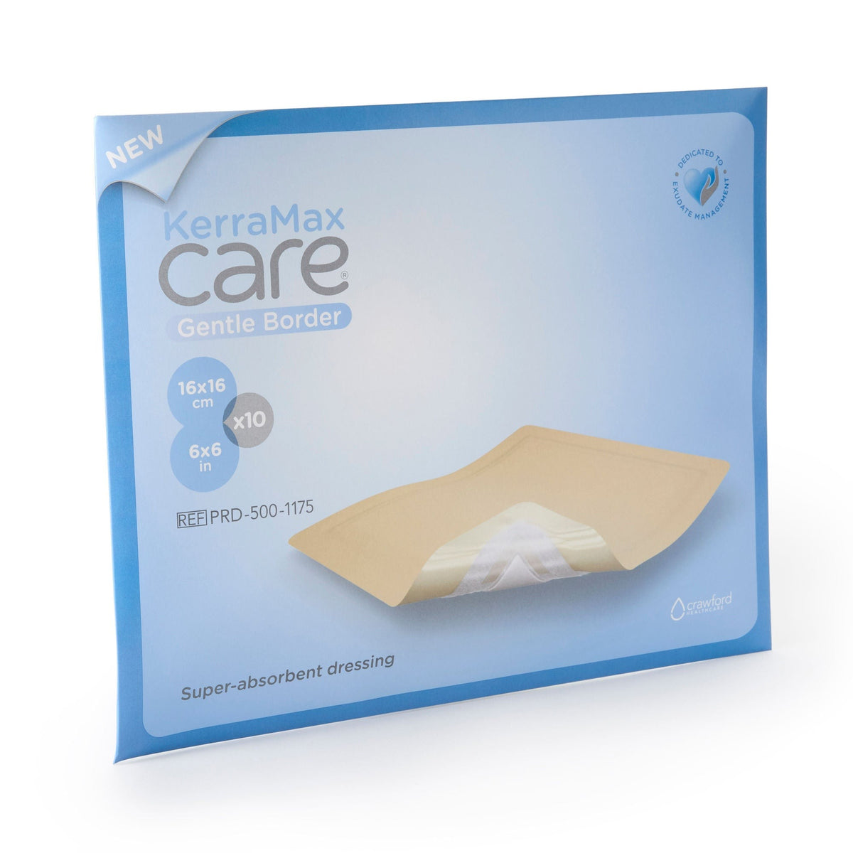 KerraMax Care Gentle Border, Super Absorbent Dressing, 6 x 6", White, Nonwoven, Sterile - PRD500-1175-Single - LL Medico