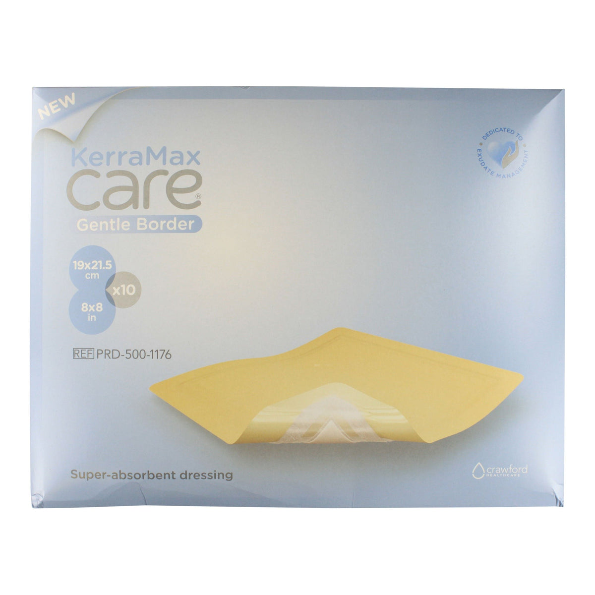 KerraMax Care Gentle Border, Super Absorbent Dressing, 8 x 8", White, Nonwoven, Sterile - PRD500-1176-Single - LL Medico