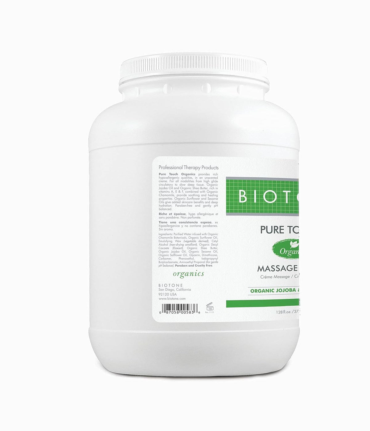 Biotone Pure Touch Organics Massage Creme, Unscented, 128 fl oz