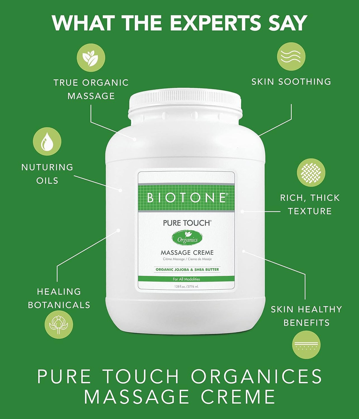 Biotone Pure Touch Organics Massage Creme, Unscented, 128 fl oz