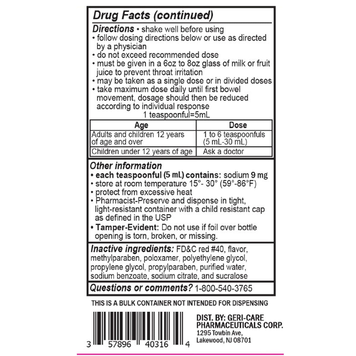 Geri-Care Docusate Sodium Stool Softener Liquid, 50 mg / 5 mL, Cherry, 16 oz - Q402-16-GCP - LL Medico