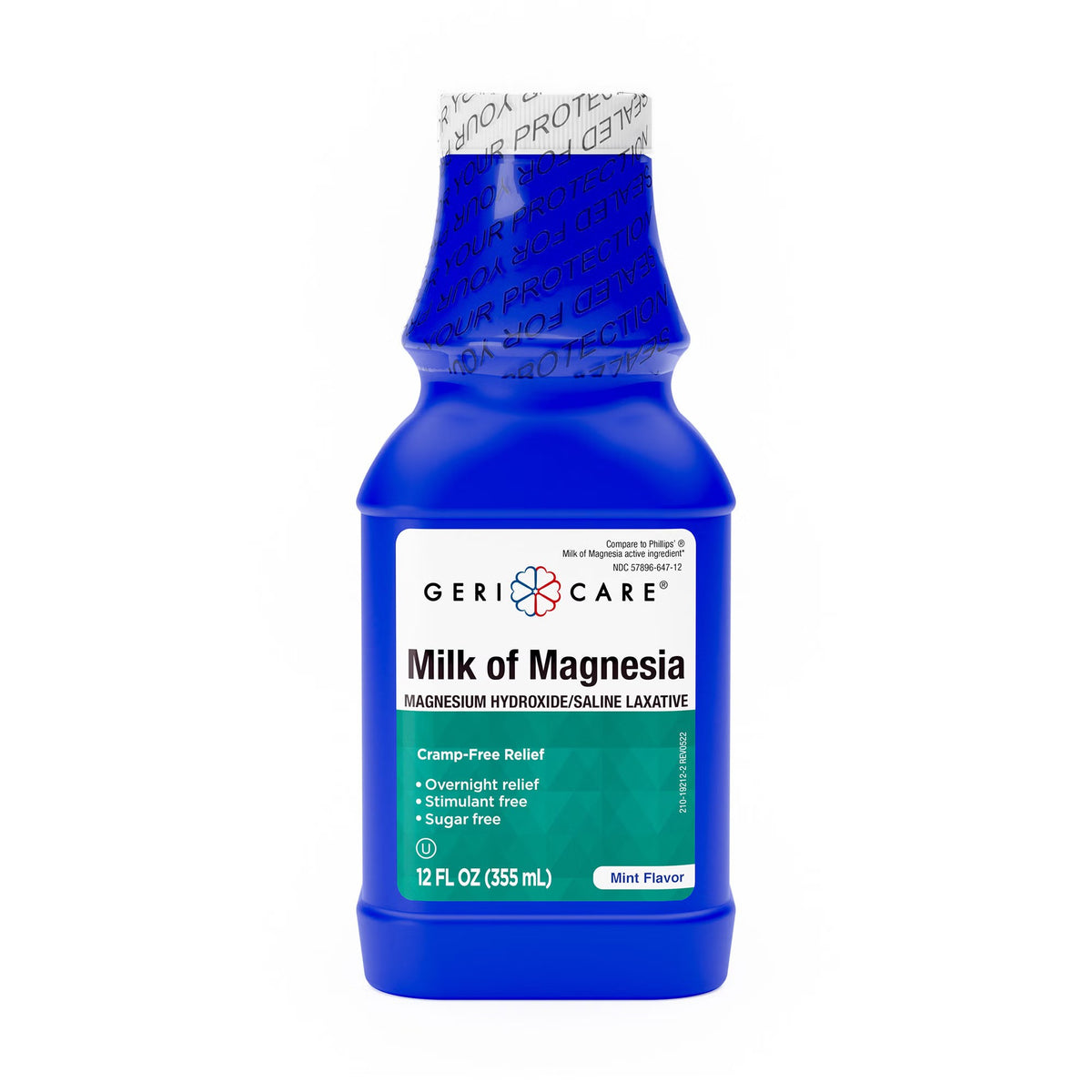Geri-Care Milk of Magnesia Laxative, Magnesium Hydroxide 1,200 mg, Mint Flavor, Liquid, 12 oz - QMOM-MNT-12-GCP - LL Medico
