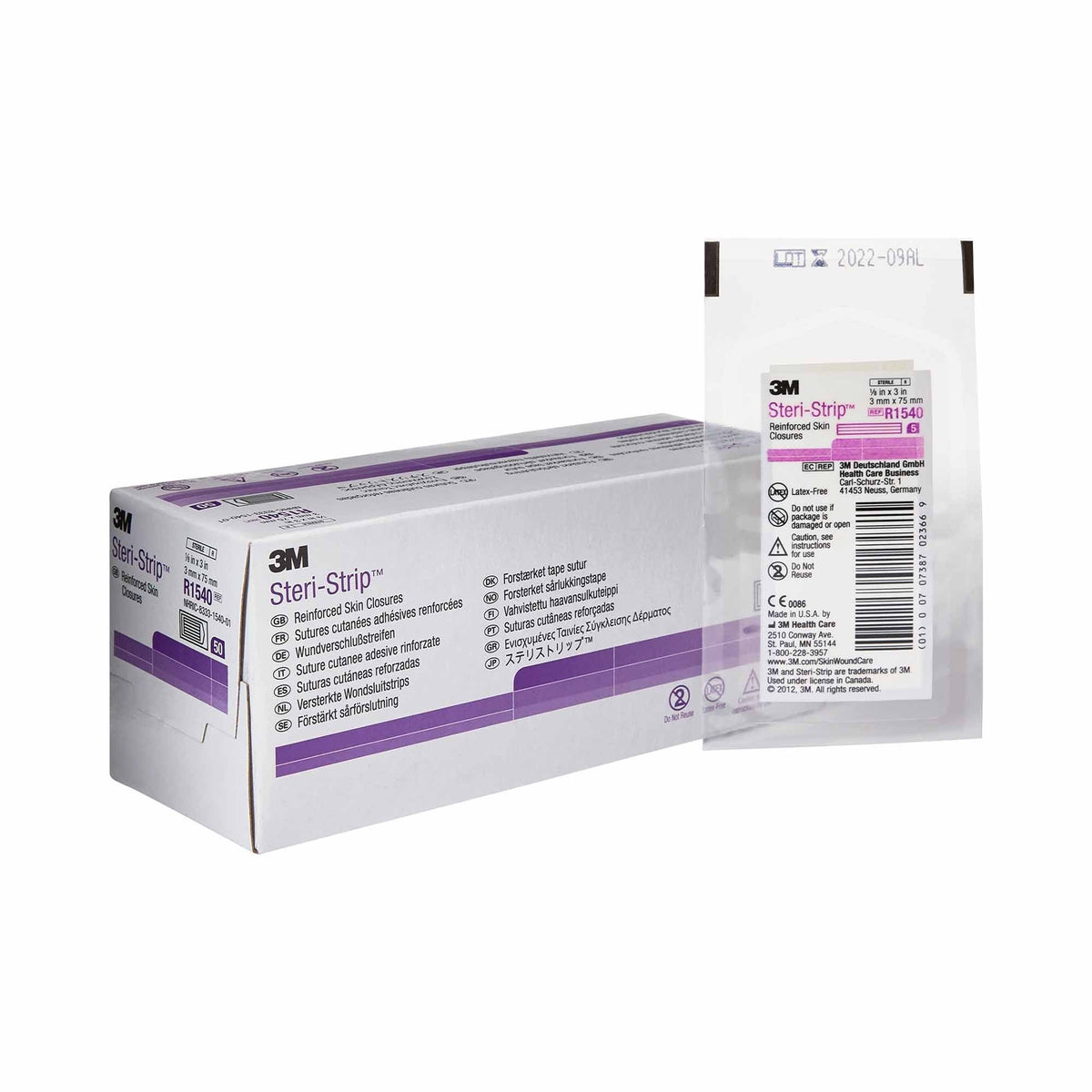 Steri-Strip Reinforced Skin Closure Strips, Nonwoven, Sterile, White, 0.125" x 3" - R1540 - LL Medico