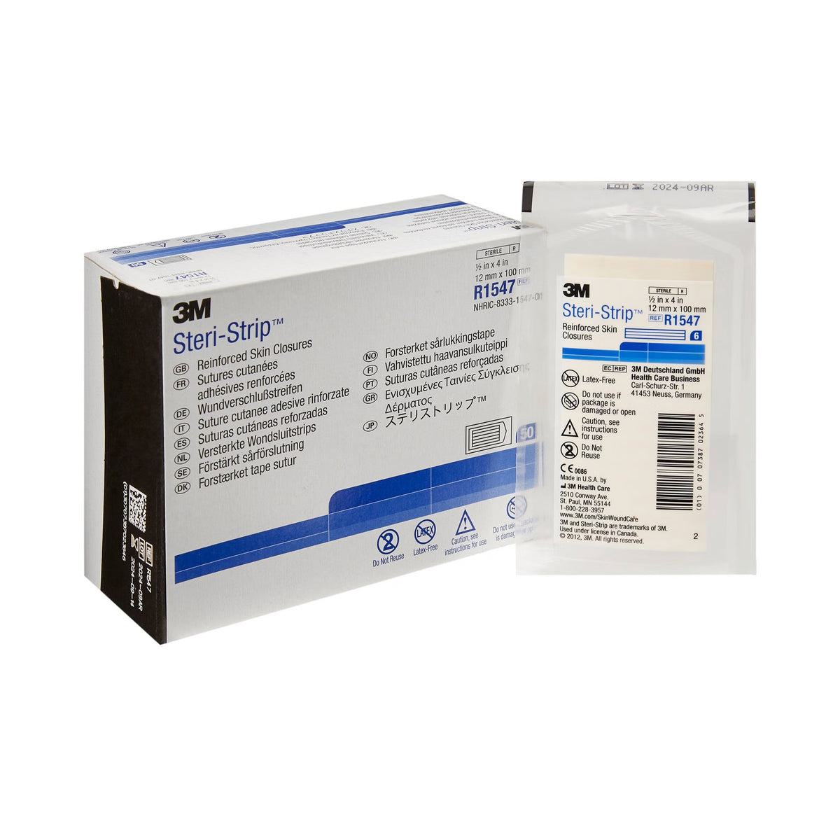 Steri-Strip Skin Closure Strips, Reinforced, Nonwoven, Sterile, White, 0.5" x 4" - R1547 - LL Medico