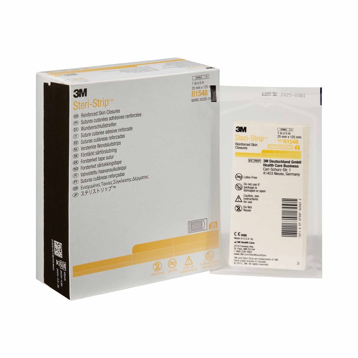 Steri-Strip Reinforced Skin Closure Strips, Nonwoven, Sterile, White, 1 x 5 in. - R1548 - LL Medico