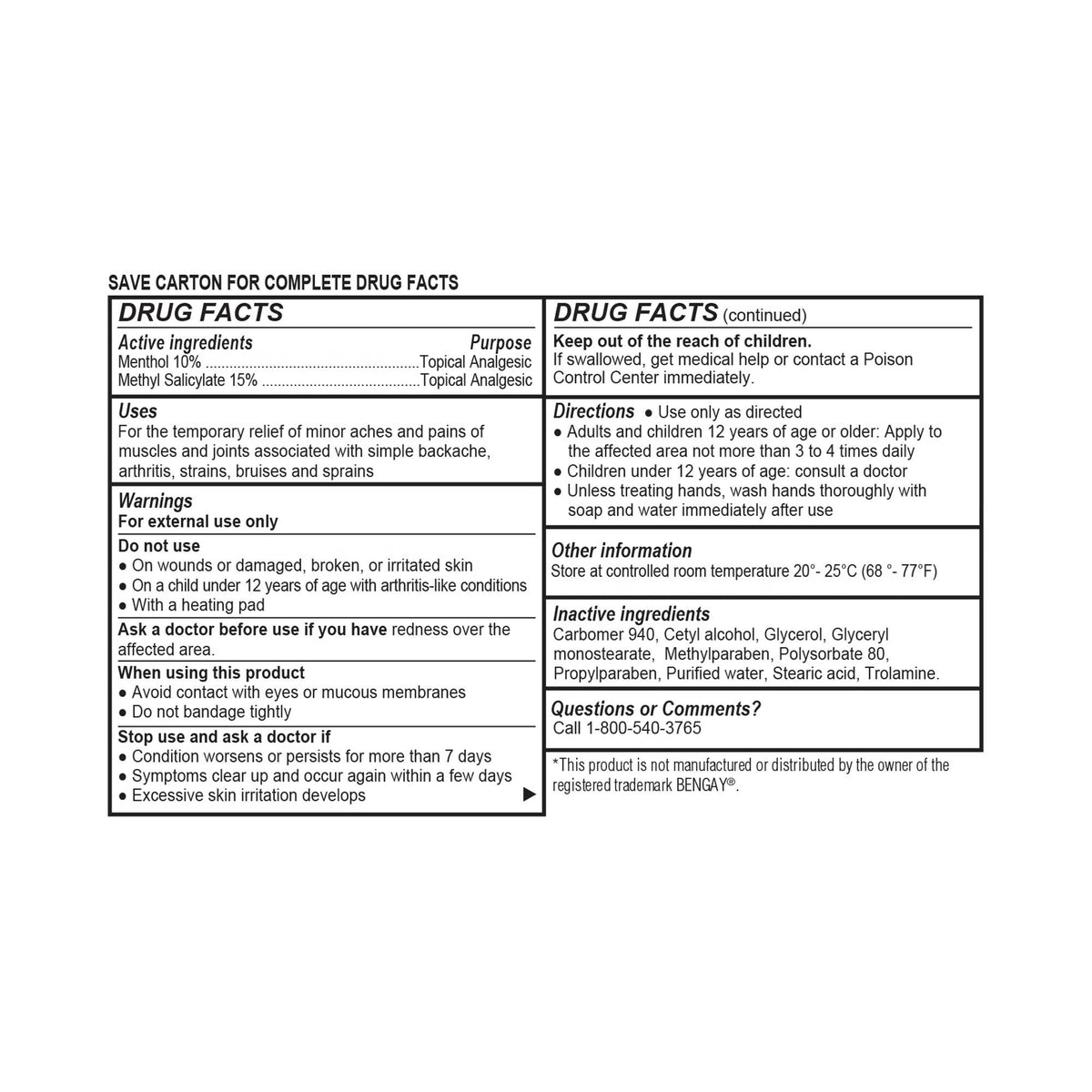 Geri-Care Topical Pain Relief Cream, Menthol 10% / Methyl Salicylate 15% - S116-01-GCP - LL Medico