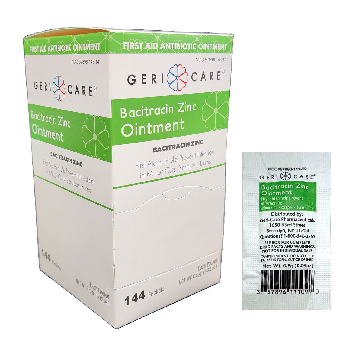 Geri-Care Bacitracin Zinc First Aid Antibiotic Ointment, 500 Units, 0.9 g Packet - S145-14-GCP - LL Medico