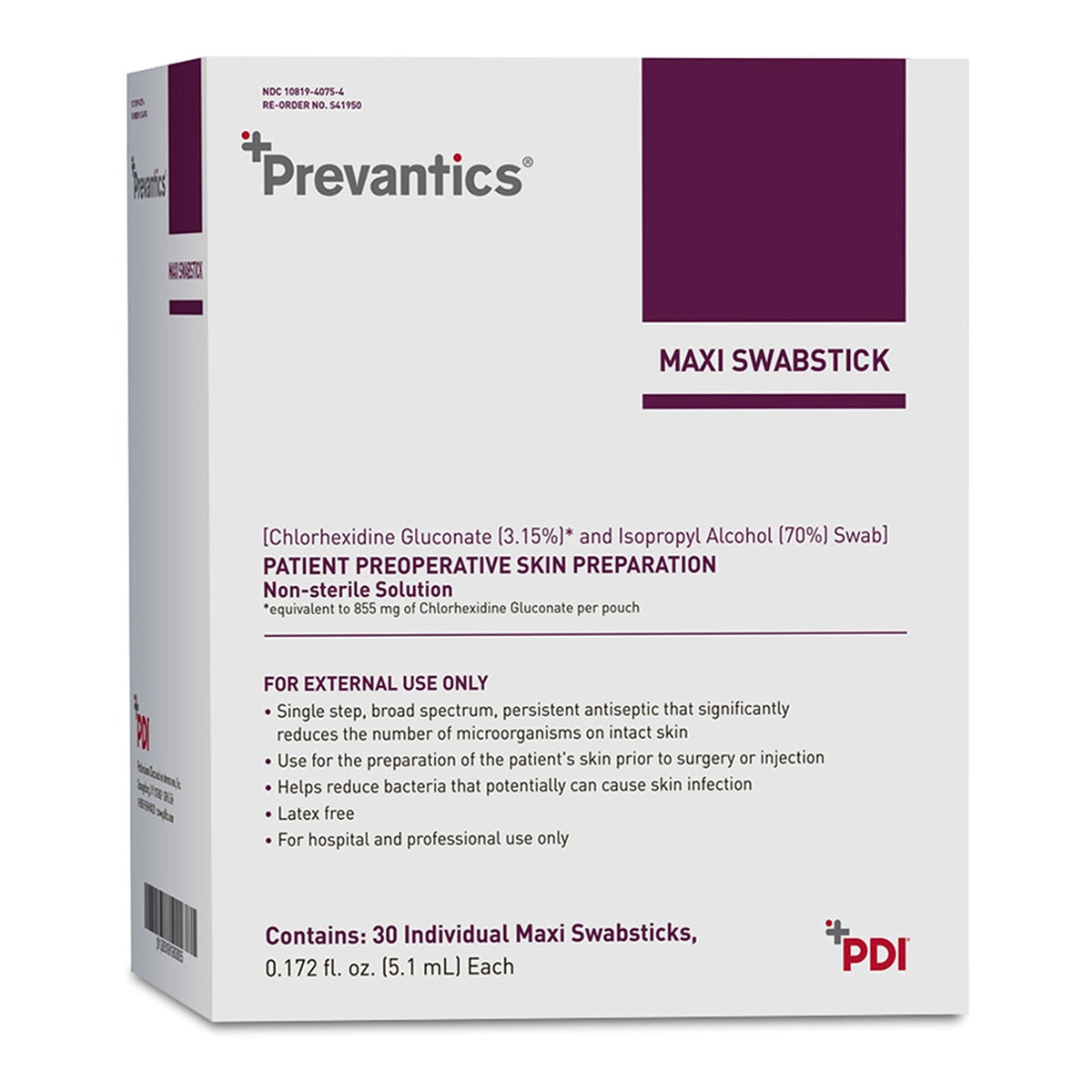 Prevantics Maxi Swabstick, Chlorhexidine Gluconate/Isopropyl Alcohol, 5.1 mL