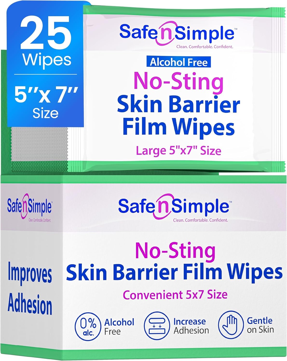 Safe N Simple No-Sting Skin Barrier Wipe, 5 x 7 Inch