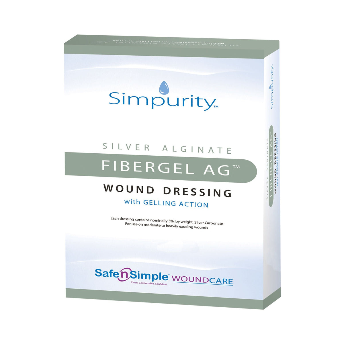 Simpurity Fibergel AG, Silver Alginate Wound Dressing, 4 x 4.75", Non-Adhesive Without Border, Sterile - SNS56716-Single - LL Medico