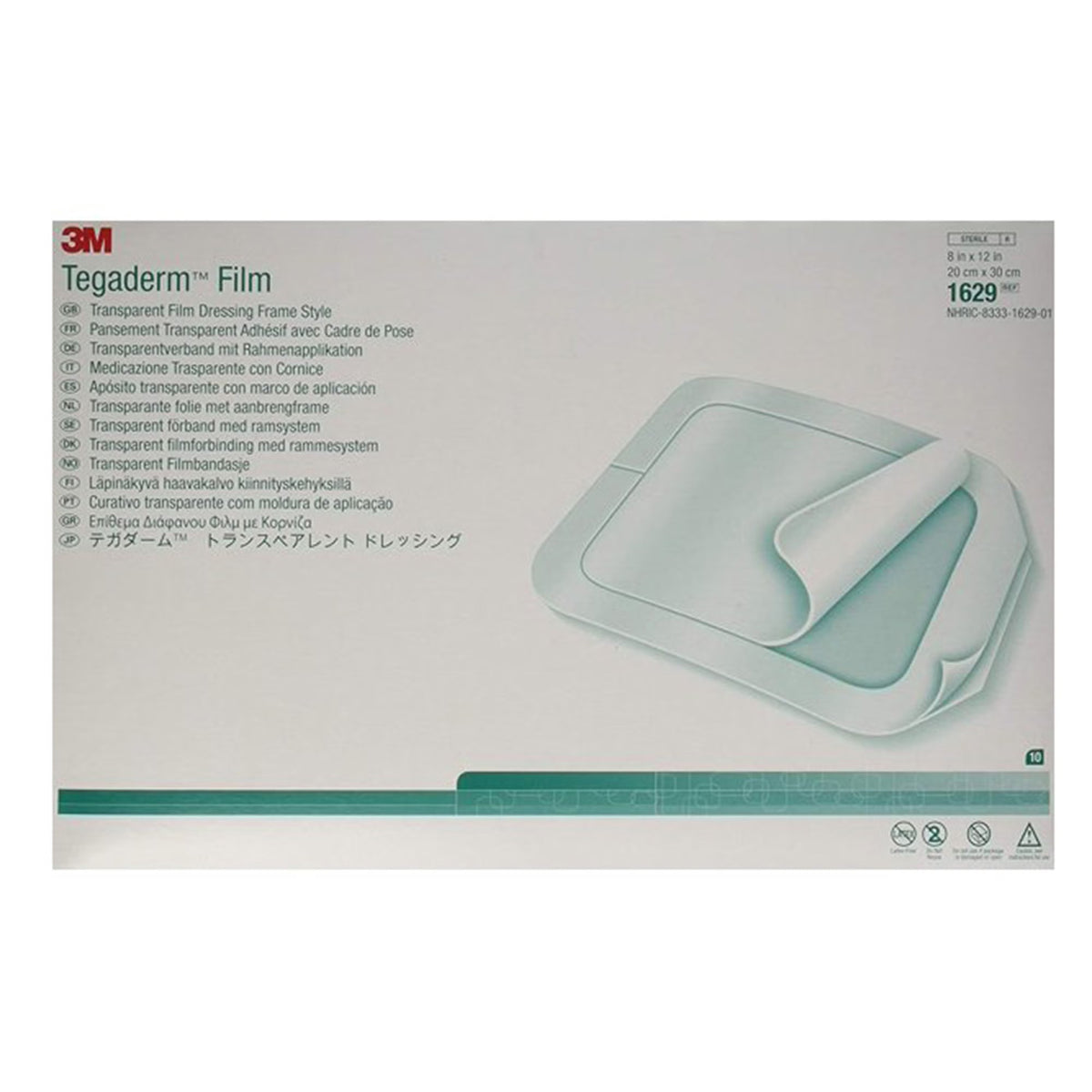 3M Tegaderm Transparent Film Dressing, Frame Style Rectangle, Sterile, Adhesive / Film, 8 x 12" - SOL1629 - LL Medico