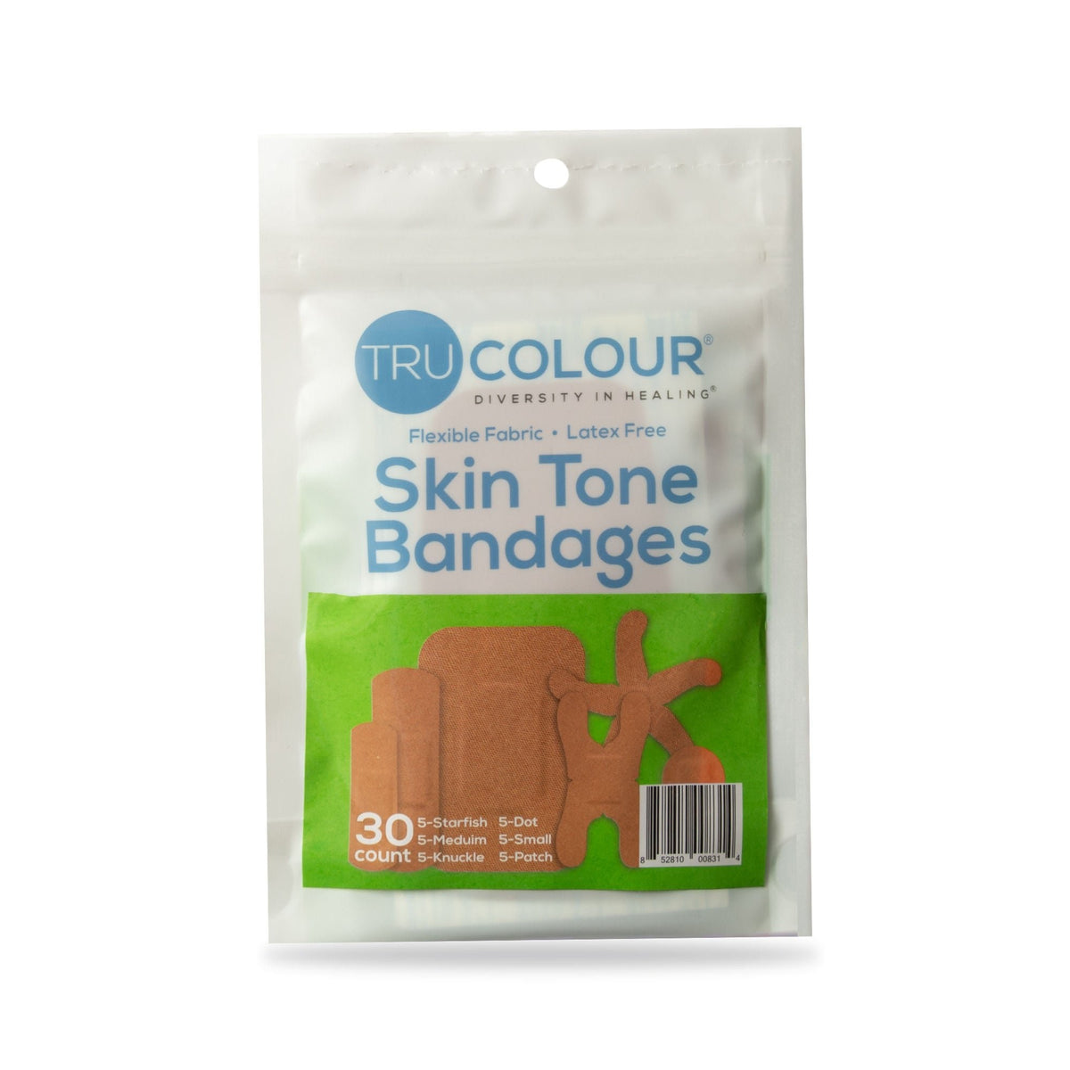 Tru-Colour Adhesive Strips, Olive, Fabric, Waterproof, Assorted Shapes and Sizes, Sterile - TCB-GASD-Pack - LL Medico