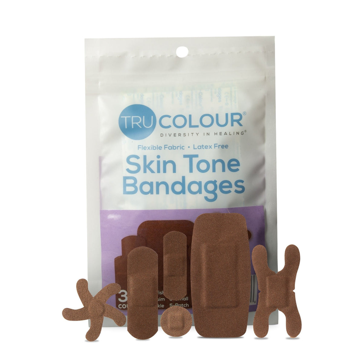 Tru-Colour Adhesive Strips, Waterproof, Dark Brown, Fabric, Sterile, Assorted Shapes and Sizes - TCB-PASD - LL Medico