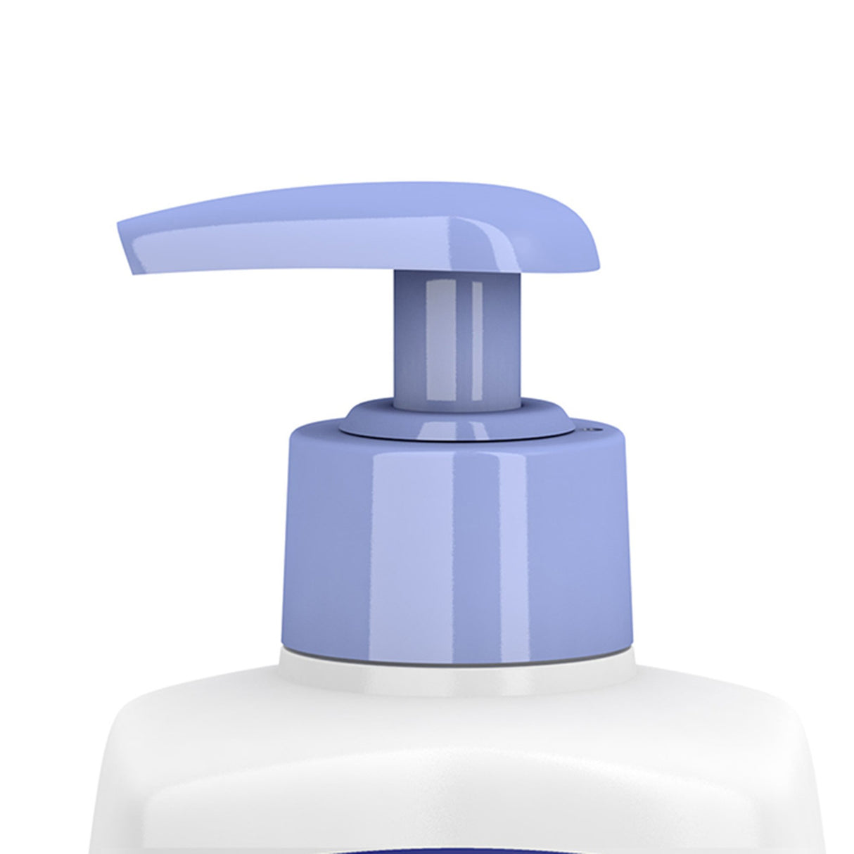 A close-up of a light purple pump dispenser atop a white TENA ProSkin Body Wash & Shampoo Freshly Scented bottle, designed for gentle cleansing of sensitive skin, set against a white background.