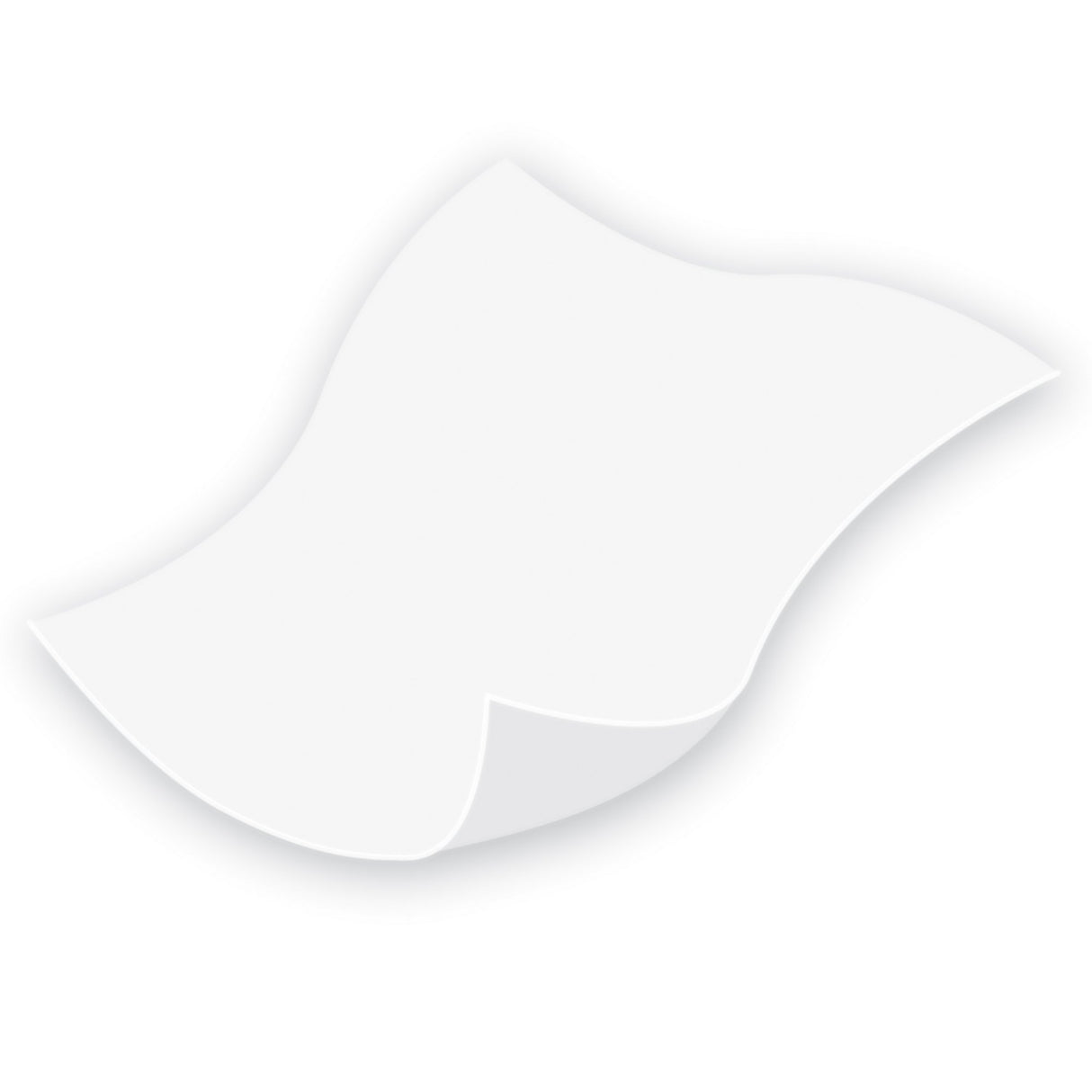 A single blank white sheet of paper with curled edges floats against a white background, casting a soft shadow—evoking the fresh cleanliness provided by TENA ProSkin Classic Washcloths from TENA.