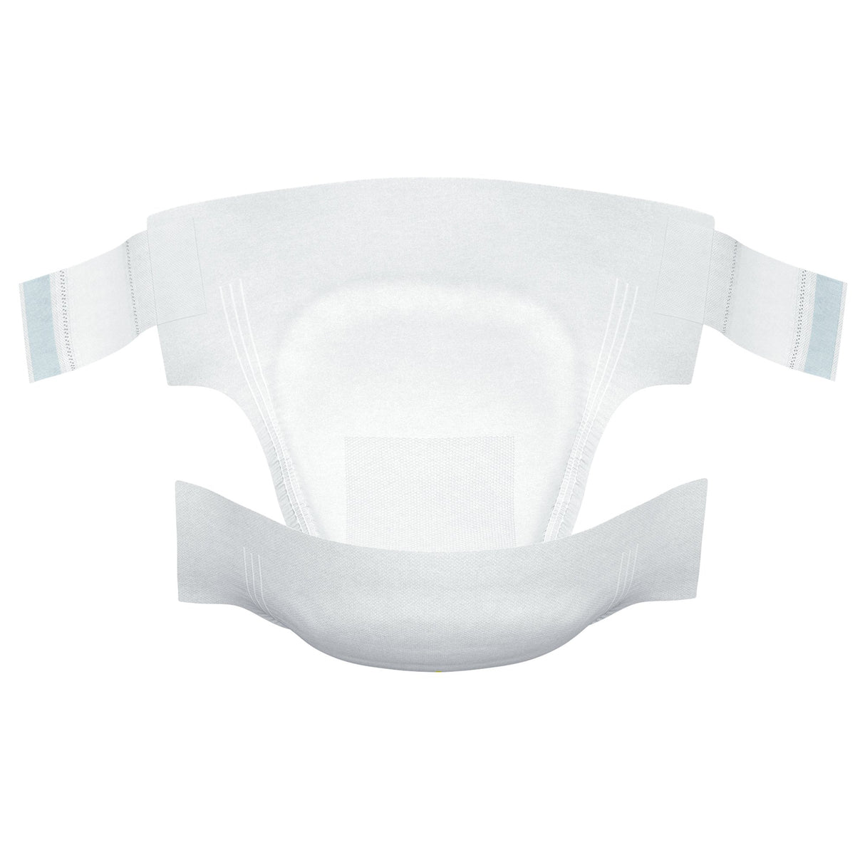 The TENA Stretch Plus Incontinence Brief is shown unfolded, revealing its moderate absorbency padding, side tabs, and contoured shape for a secure and comfortable fit.