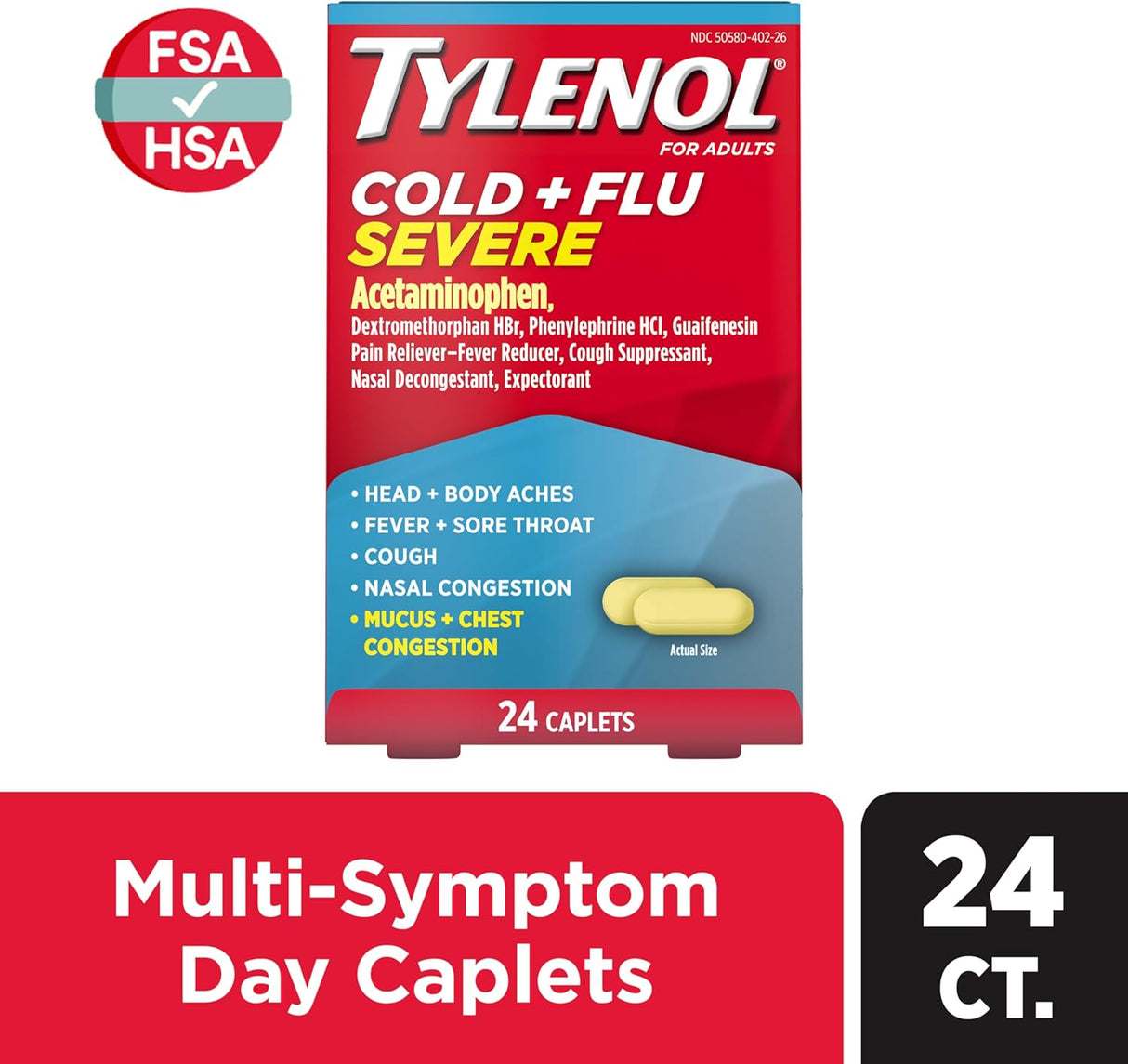 Tylenol Cold + Flu Severe Relief Caplets, 24 ct