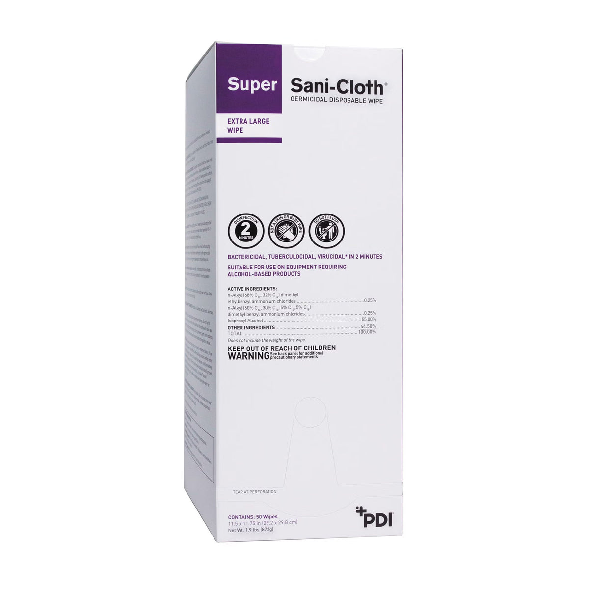 Super Sani-Cloth Germicidal Disposable Wipes, Premoistened Surface Disinfectant Cleaner, Alcohol Scent, Nonsterile, Individual Packets, 11.5" x 11.75" - U87295 - LL Medico